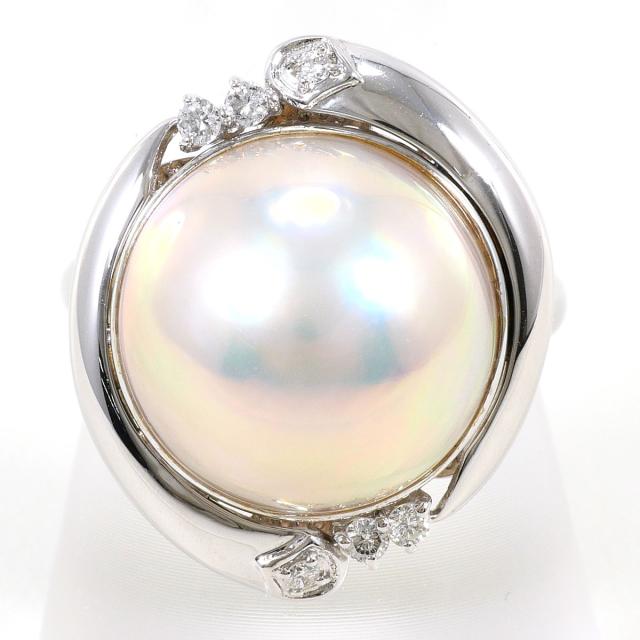 【通常価格より5%OFF】K14 14金 WG ホワイトゴールド リング・指輪 15.5号 マベパール ダイヤ 0.12ct カード鑑別書 総重量約7.4g ジュエリー 中古 66,880円