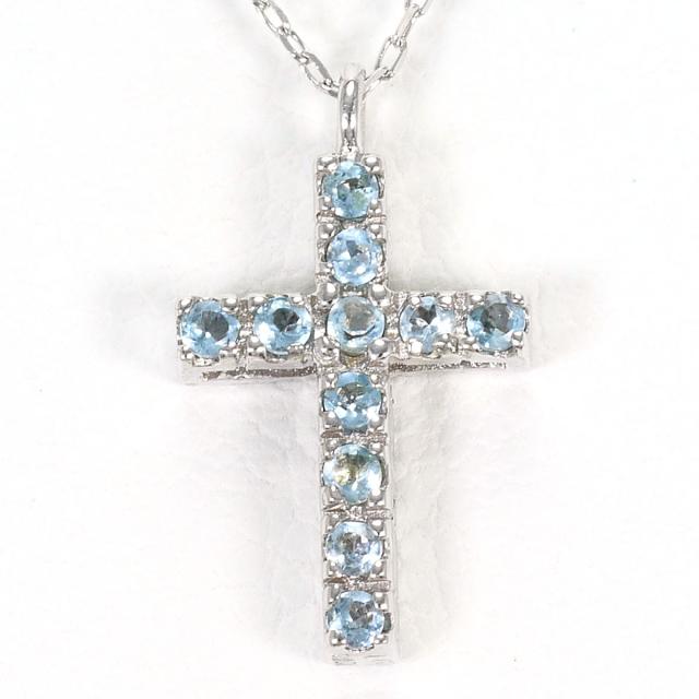 K10 10金 WG ホワイトゴールド ネックレス ブルートパーズ ダイヤ 0.11ct 総重量約0.9g 約39cm ジュエリー 中古