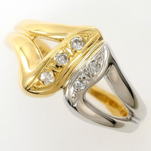 【通常価格より5%OFF】PT850 プラチナ K18 18金 YG イエローゴールド リング・指輪 10.5号 ダイヤ 0.06ct 総重量約3.3g ジュエリー 中古 51,186円
