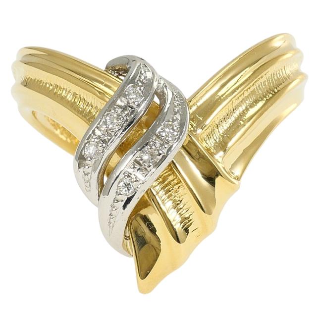 PT900 プラチナ K18 18金 YG イエローゴールド リング・指輪 15号 ダイヤ 0.04ct 鑑別書 総重量約5.0g ジュエリー 中古