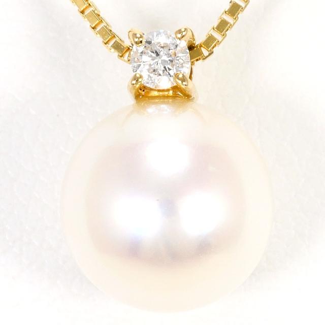 K18 18金 YG イエローゴールド ネックレス パール ダイヤ 0.05ct 総重量約3.1g 約44cm ジュエリー 中古