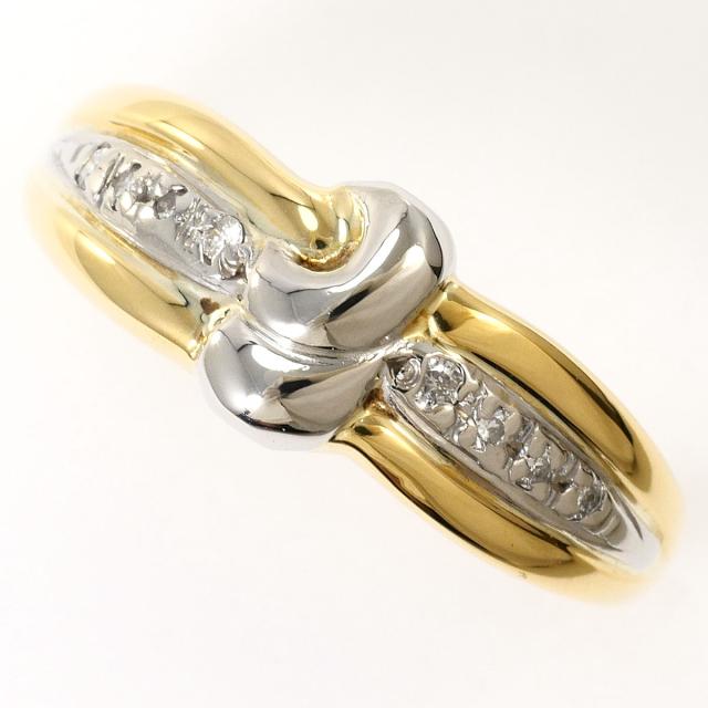 【通常価格より5%OFF】PT850 プラチナ K18 18金 YG イエローゴールド リング・指輪 11号 ダイヤ 0.05ct 総重量約3.0g ジュエリー 中古