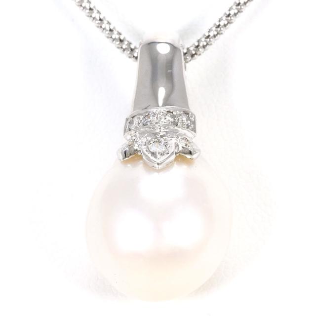 K18 18金 WG ホワイトゴールド ネックレス 南洋真珠 ダイヤ 0.15ct カード鑑別書 総重量約14.3g 約50cm ジュエリー 中古