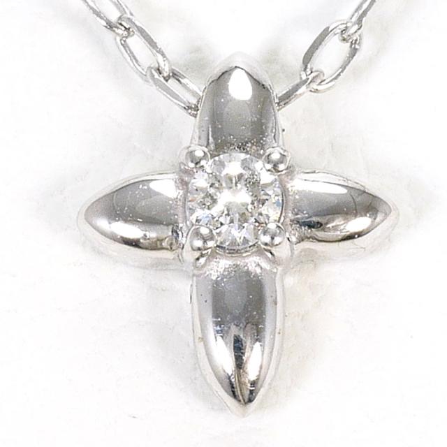 プライベートレーベル K18 18金 WG ホワイトゴールド ネックレス ダイヤ 0.03ct 総重量約1.8g 約39cm ジュエリー 中古