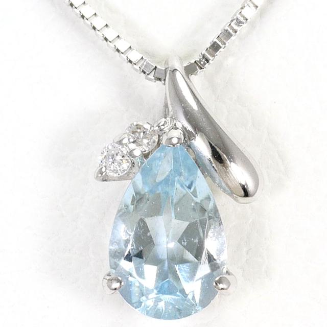 K14 14金 WG ホワイトゴールド ネックレス アクアマリン ダイヤ 0.01ct 総重量約0.9g 約39cm ジュエリー 中古