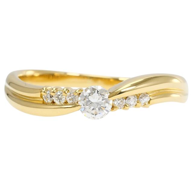 K18 18金 YG イエローゴールド リング・指輪 14号 ダイヤ 0.27ct 鑑別書 総重量約3.5g ジュエリー 中古