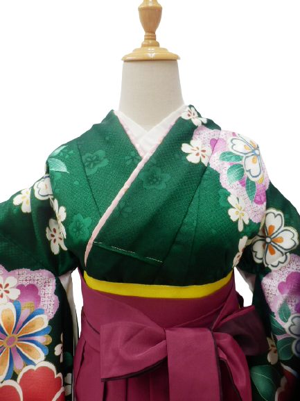 【期間限定割引】往復送料無料 全部揃って安心 レンタル 小学生 大学生 卒業式 袴 レンタル 袴 卒業式袴セット 小学生 袴女児 女の子 小学生 袴 セット 小学生 卒業式 袴 レンタル 女の子 小学校 卒業式 着物 緑地 椿 柄No.K-340