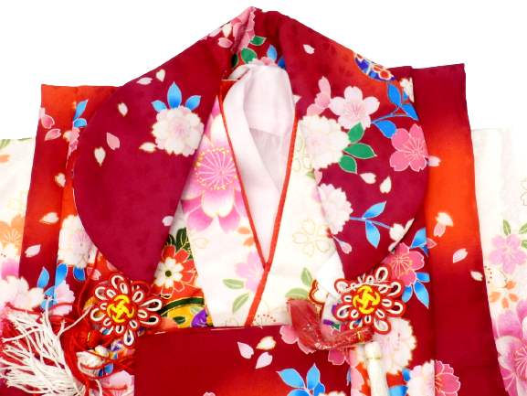 七五三 着物 3歳 被布コート 花柄 華やか 豪華 ポリエステル 三才 ガール 女の子 きもの 和装 ひな祭り 桃の節句 お正月 七五三 三歳用 被布 7点 セット 白地 鈴 桜 柄 No.2302_2