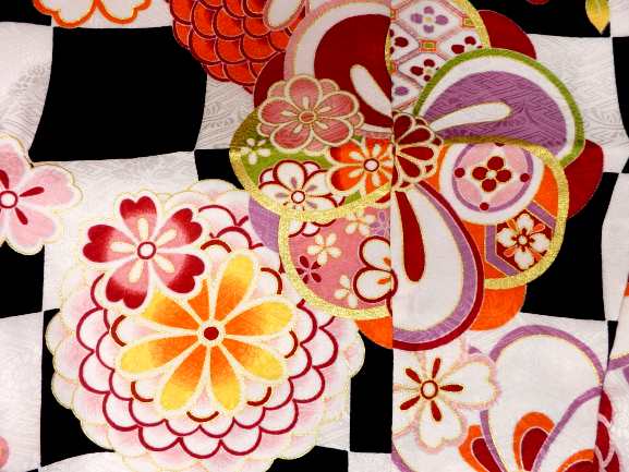 七五三 女の子着物単品 四つ身 絵羽柄 襦袢付き 着物 正絹 7才 7歳 七歳 七才 白 黒地 捻じれ梅 牡丹菊 柄 No.2314_3