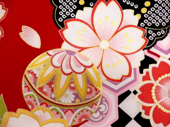 七五三 女の子着物単品 四つ身 絵羽柄 襦袢付き 着物 正絹 7才 7歳 七歳 七才 ピンク地 手毬 八重桜 柄 No.2315_3