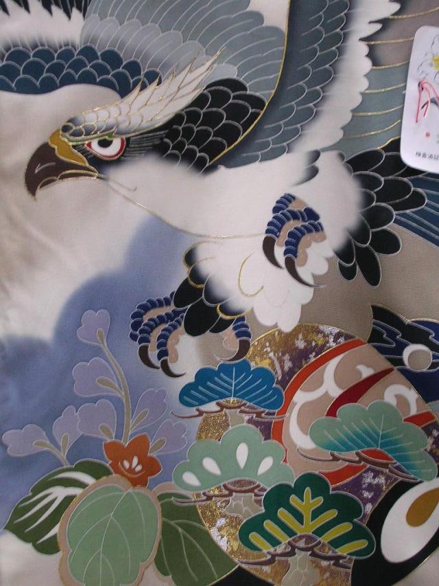 §正絹男子初着§黄土色地に鷹と小槌柄ｎｏ３２_2