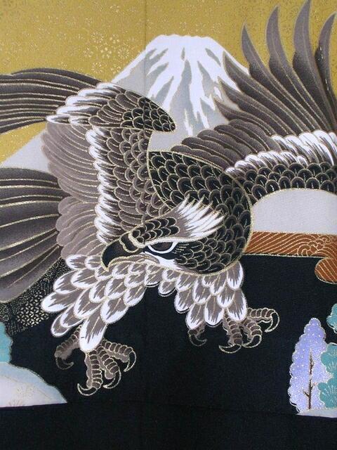 七五三レンタル☆五歳男の子袴セット☆カラシ地に鷹柄noM 七五三