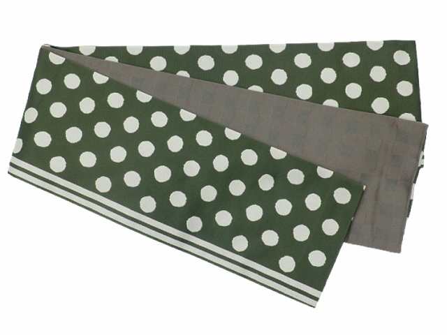 日本製 半幅帯 半巾 ベージュ地 柄 リバーシブル 四寸帯 細帯 市松