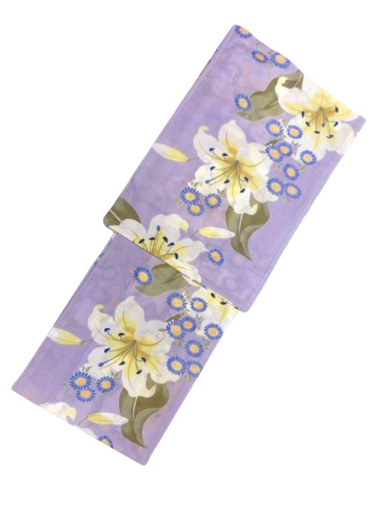 仕立て上がり浴衣 浴衣 綿絽 対応身長 155ｃｍ-168ｃｍ 綿絽織 藤色地 ユリ 柄No.2479 セットにするとさらにお得！！の通販は