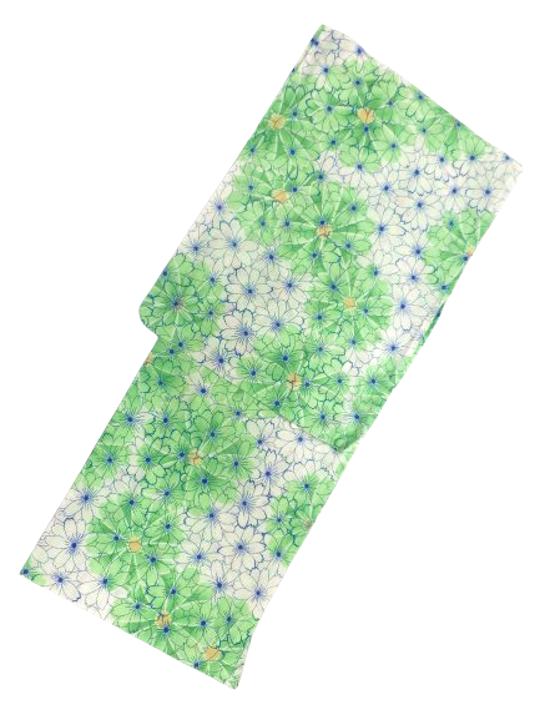 仕立て上がり浴衣 浴衣 綿絽 対応身長 155ｃｍ-168ｃｍ 綿絽織 白地 グリーン 八重桜 柄No.2481 セットにするとさらにお得！！の通販は 5,423円