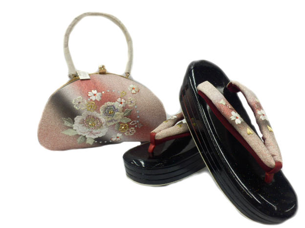 お洒落 振袖用 振袖用 草履 バック セット 黒地 ローケツ 刺繍 バラ 柄No.154の通販は