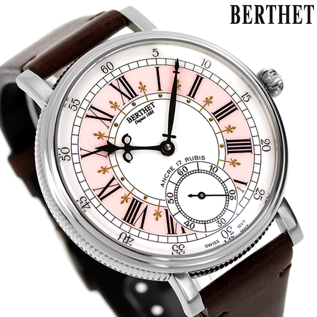 ベルテ リス 手巻き 腕時計 ブランド メンズ BERTHET BR.LYS.46.PK.S.L アナログ ホワイト ピンク ブラウン 白 フランス製