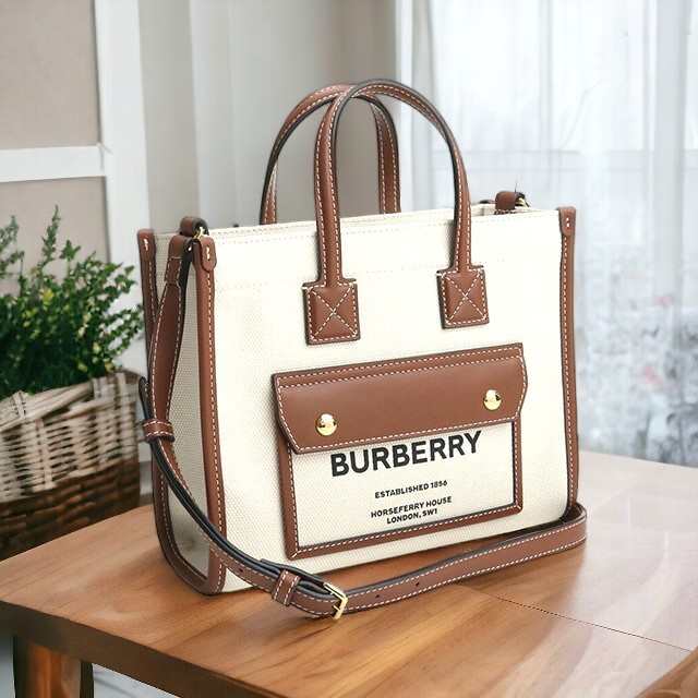 バーバリー トートバッグ レディース ブランド BURBERRY コットン イタリア 8044143 NATURAL-TAN ホワイト系 ブラウン系 バッグ