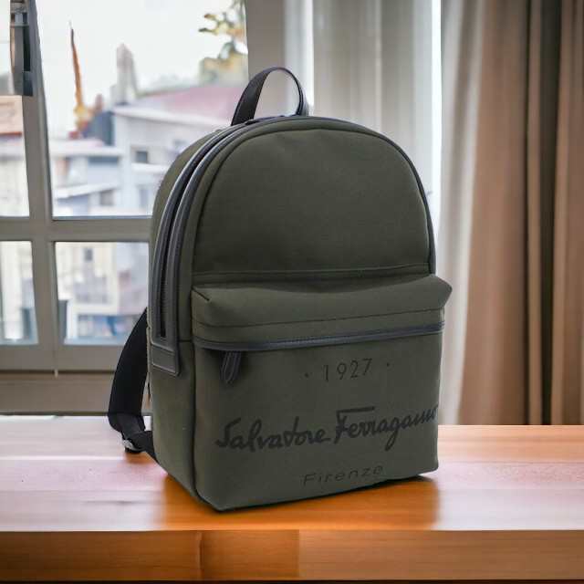 フェラガモ リュック メンズ FERRAGAMO ファブリック カーフ イタリア 24-1135 カーキ バッグ