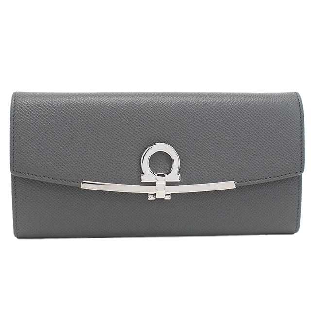 フェラガモ 長財布ニ折小銭入付き レディース ブランド FERRAGAMO GANCINO CLIP イタリア 22-D150 グレー系 財布の通販は