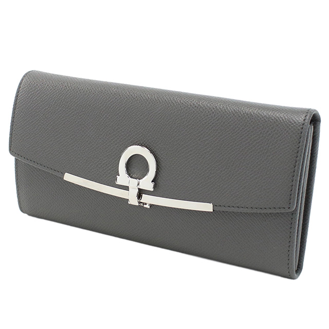 フェラガモ 長財布ニ折小銭入付き レディース ブランド FERRAGAMO GANCINO CLIP イタリア 22-D150 グレー系 財布の通販は