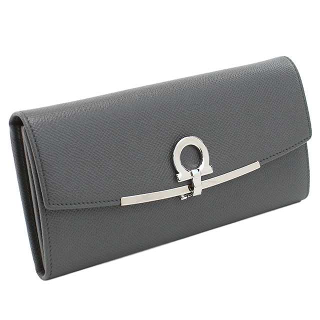 フェラガモ 長財布ニ折小銭入付き レディース ブランド FERRAGAMO GANCINO CLIP イタリア 22-D150 グレー系 財布の通販は