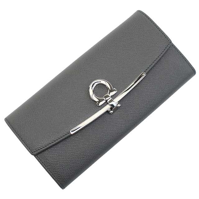 フェラガモ 長財布ニ折小銭入付き レディース ブランド FERRAGAMO GANCINO CLIP イタリア 22-D150 グレー系 財布の通販は
