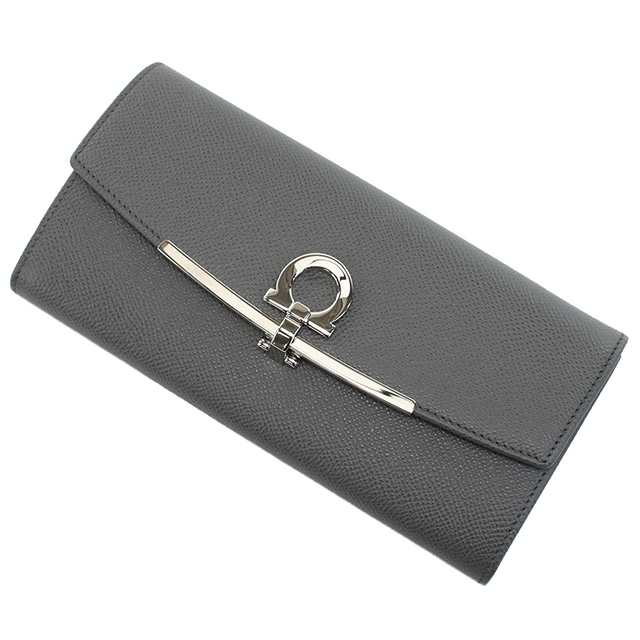 フェラガモ 長財布ニ折小銭入付き レディース ブランド FERRAGAMO GANCINO CLIP イタリア 22-D150 グレー系 財布の通販は