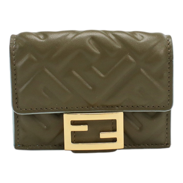 フェンディ 三折財布小銭入付き レディース ブランド FENDI レザー イタリア 8M0395 カーキ 財布_1