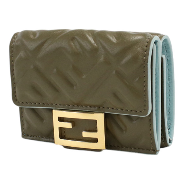 フェンディ 三折財布小銭入付き レディース ブランド FENDI レザー イタリア 8M0395 カーキ 財布_2