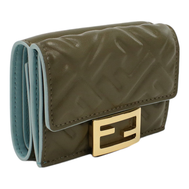 フェンディ 三折財布小銭入付き レディース ブランド FENDI レザー イタリア 8M0395 カーキ 財布_3