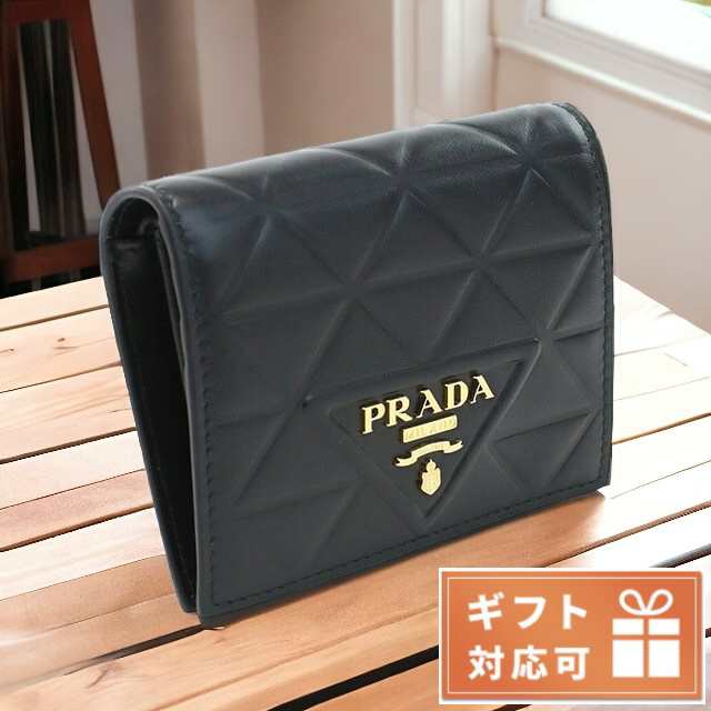 プラダ 二折財布小銭入付き レディース PRADA SOFT CALF TRIANGO レザー イタリア 1MV204 NERO ブラック 財布