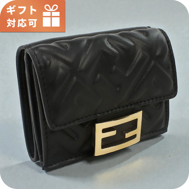 フェンディ 三折財布小銭入付き レディース ブランド FENDI レザー 8M0395 ブラック 財布