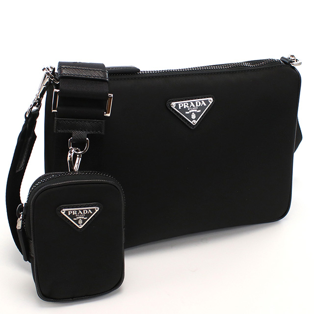 プラダ 斜め掛けショルダーバッグ メンズ ブランド PRADA TESSUTO+SAFFIANO ナイロン イタリア 2VH113 NERO ブラック バッグの通販は