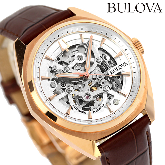 【トートバック付】ブローバ クラシック サーベイヤー 自動巻き 腕時計 ブランド メンズ オープンハート BULOVA 97A175 アナログ シルバー ブラウン おしゃれ 防水 プレゼント 男性 実用的