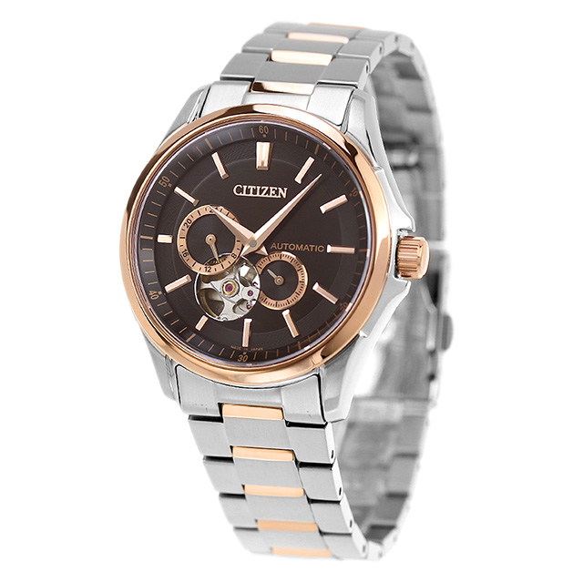 シチズン コレクション メカニカル 自動巻き 腕時計 メンズ オープンハート CITIZEN COLLECTION NP1014-77E アナログ ブラック ピンクゴールド 黒 日本製 ブランド おしゃれ 防水 プレゼント 男性 実用的_1