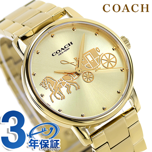 コーチ グランド クォーツ 電池式 腕時計 ブランド レディース COACH 14503075 アナログ ゴールド おしゃれ 防水 軽い 華奢 かわいい プレゼント 女性 実用的
