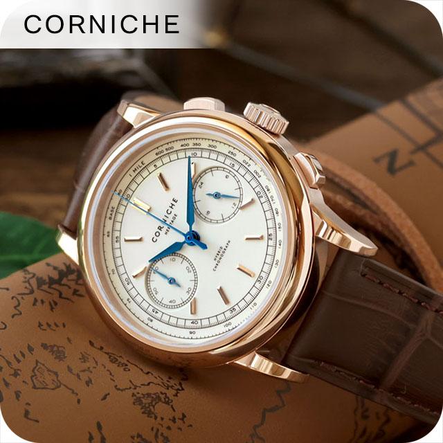 コーニッシュ ヘリテージ クォーツ 電池式 腕時計 ブランド メンズ クロノグラフ CORNICHE CW-HC-GWB アナログ ベージュ ブラウン おしゃれ 防水 プレゼント 男性 実用的