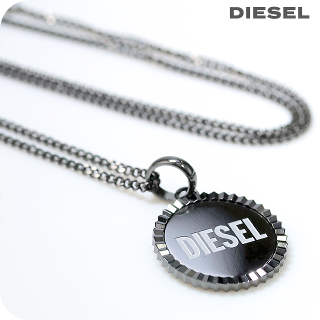 ディーゼル ネックレス メンズ レディース ブランド DIESEL ペンダント ロゴ ガンメタル アクセサリー