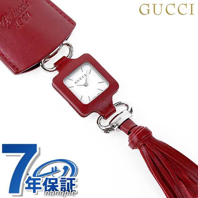 グッチ グッチ1921 クオーツ 懐中時計 メンズ レディース ペンダントウォッチ 革ベルト GUCCI YA130418 ホワイト レッド 白 スイス製の通販は