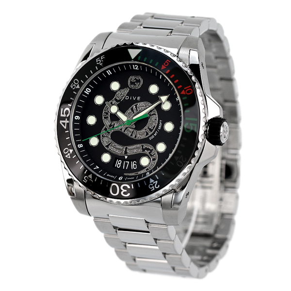 グッチ ダイヴ 45mm スネーク 蛇 腕時計 ブランド メンズ YA136218 GUCCI ブラック_1