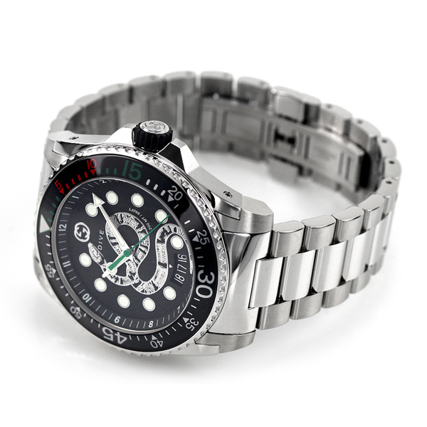 グッチ ダイヴ 45mm スネーク 蛇 腕時計 ブランド メンズ YA136218 GUCCI ブラック_3