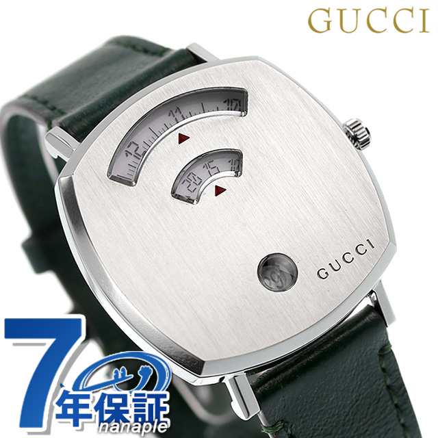 GUCCI グリップ クオーツ 腕時計 メンズ レディース 革ベルト グッチ YA157406 アナログ シルバー グリーン スイス製｜au PAY  マーケット