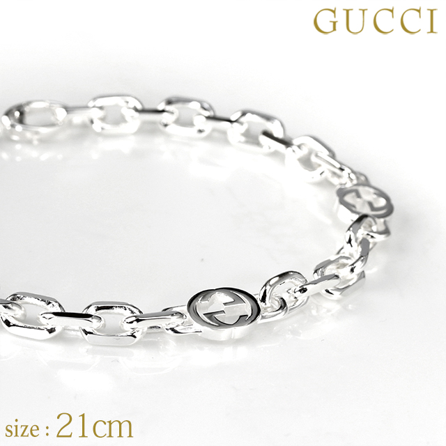 グッチ ブレスレット メンズ レディース ブランド GUCCI インターロッキングG シャイニーフィニッシュ スターリングシルバー 620798 J8400 8106 21cm シルバー アクセサリー