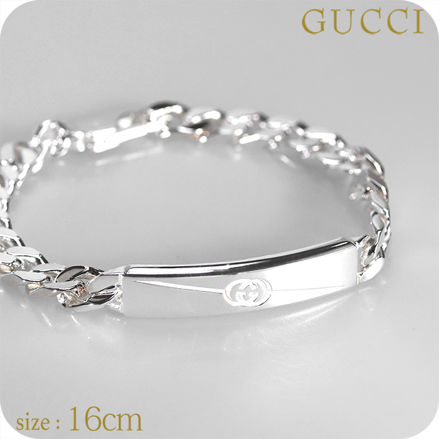 グッチ ブレスレット メンズ ブランド GUCCI ダイアゴナル インターロッキング チェーン 774054-J8400-8106-16 シルバー アクセサリー