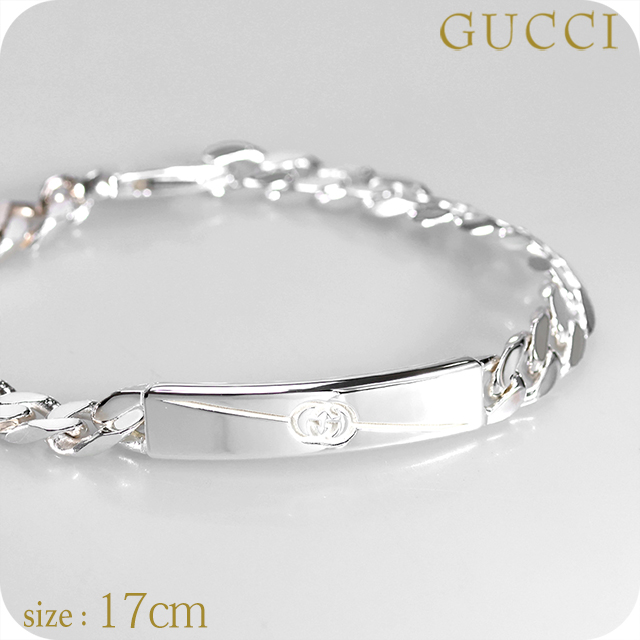 グッチ ブレスレット メンズ ブランド GUCCI ダイアゴナル インターロッキング チェーン 774054-J8400-8106-17 シルバー アクセサリー