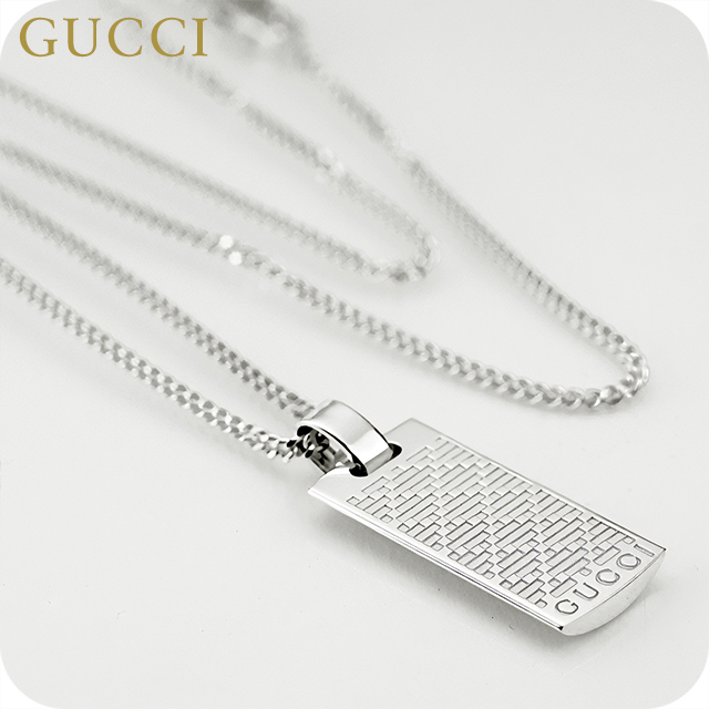 グッチ ネックレス メンズ レディース ブランド GUCCI ディアマンテ プレート ロゴ 843607 J8400 0818 シルバー アクセサリー