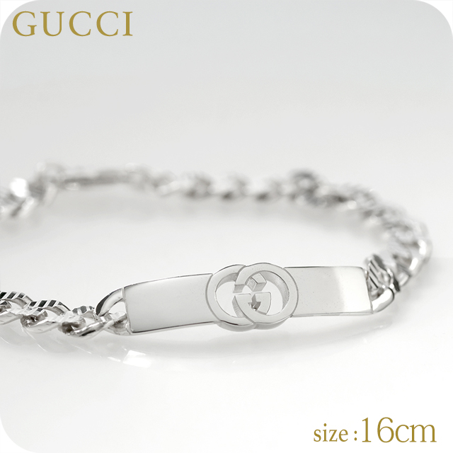 グッチ ブレスレット メンズ レディース ブランド GUCCI インターロッキング チェーン ロゴ 853978 J8400 0818 シルバー アクセサリー