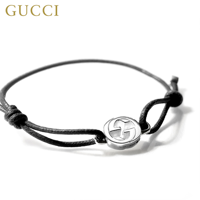 グッチ ブレスレット メンズ レディース ブランド GUCCI インターロッキング ロゴ A002MN JAAFV シルバー ブラック アクセサリー