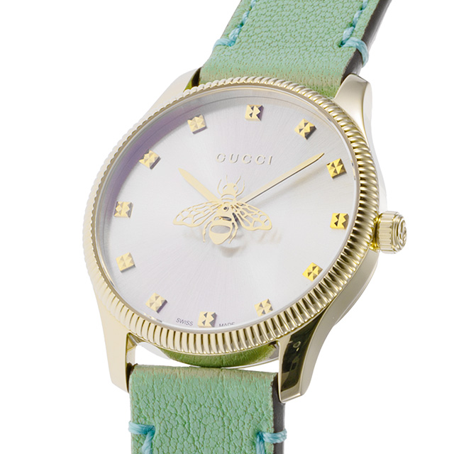 グッチ ジータイムレス クォーツ 電池式 腕時計 ブランド レディース GUCCI YA1265040 シルバー グリーン スイス製 高級 おしゃれ 防水 軽い 華奢 かわいい プレゼント 女性 実用的_1